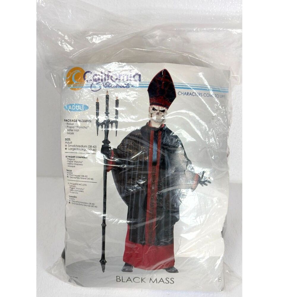 California Costumes Black Mass Adult Costume Skull Mask Hat Robe Large New